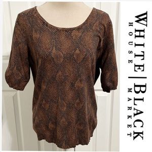 White House Black Market, Snake Skin Patterned, Short Sleeved Sweater Shirt
